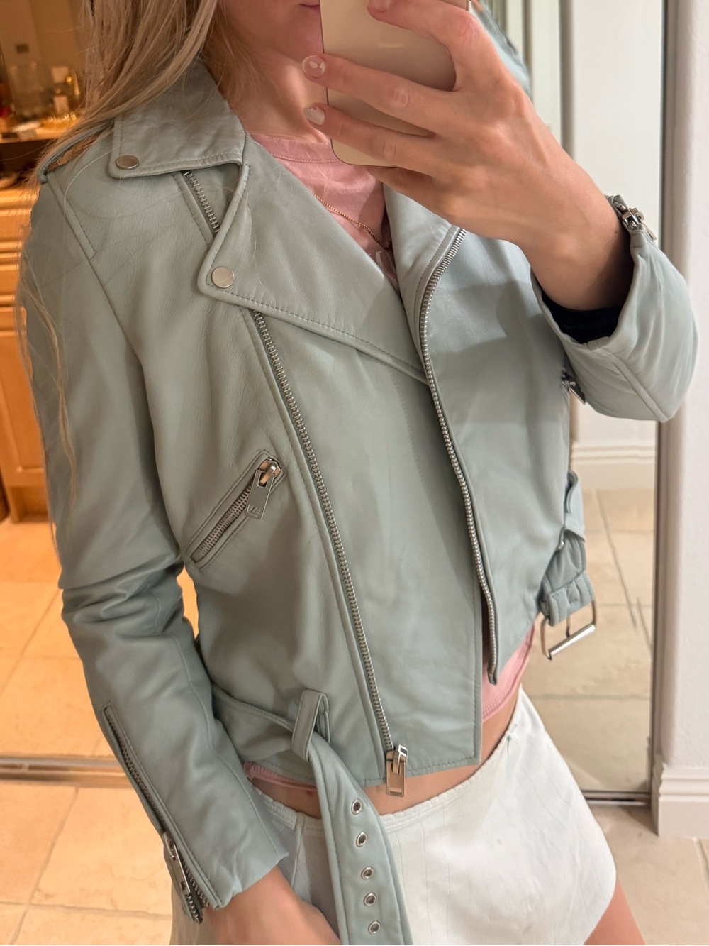 Walter Baker Mint Green Leather Moto Jacket